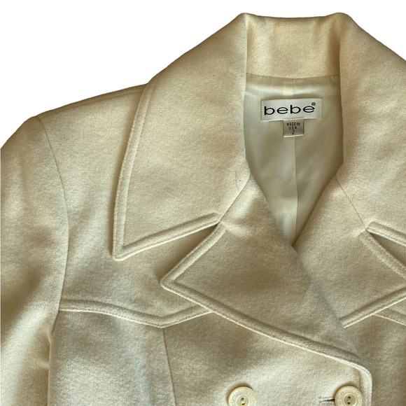 BEBE Classic Wool Ivory Double Breasted Pea Coat Jacket Size 2 - Picture 3 of 7